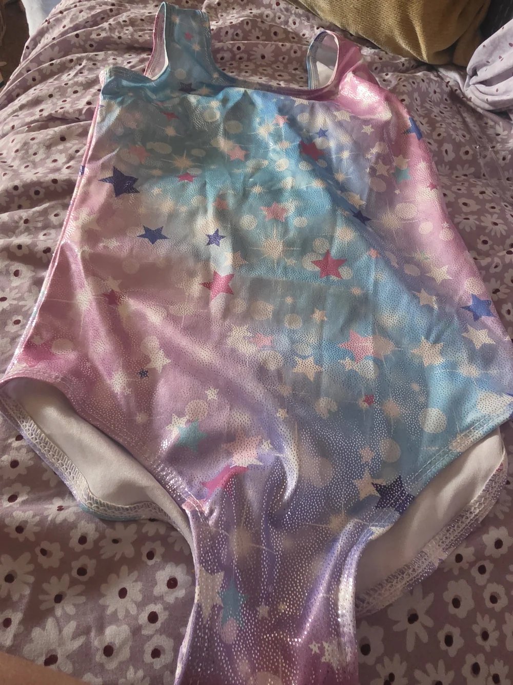Girls' Star Print Shimmery Pink & Blue Swimsuit